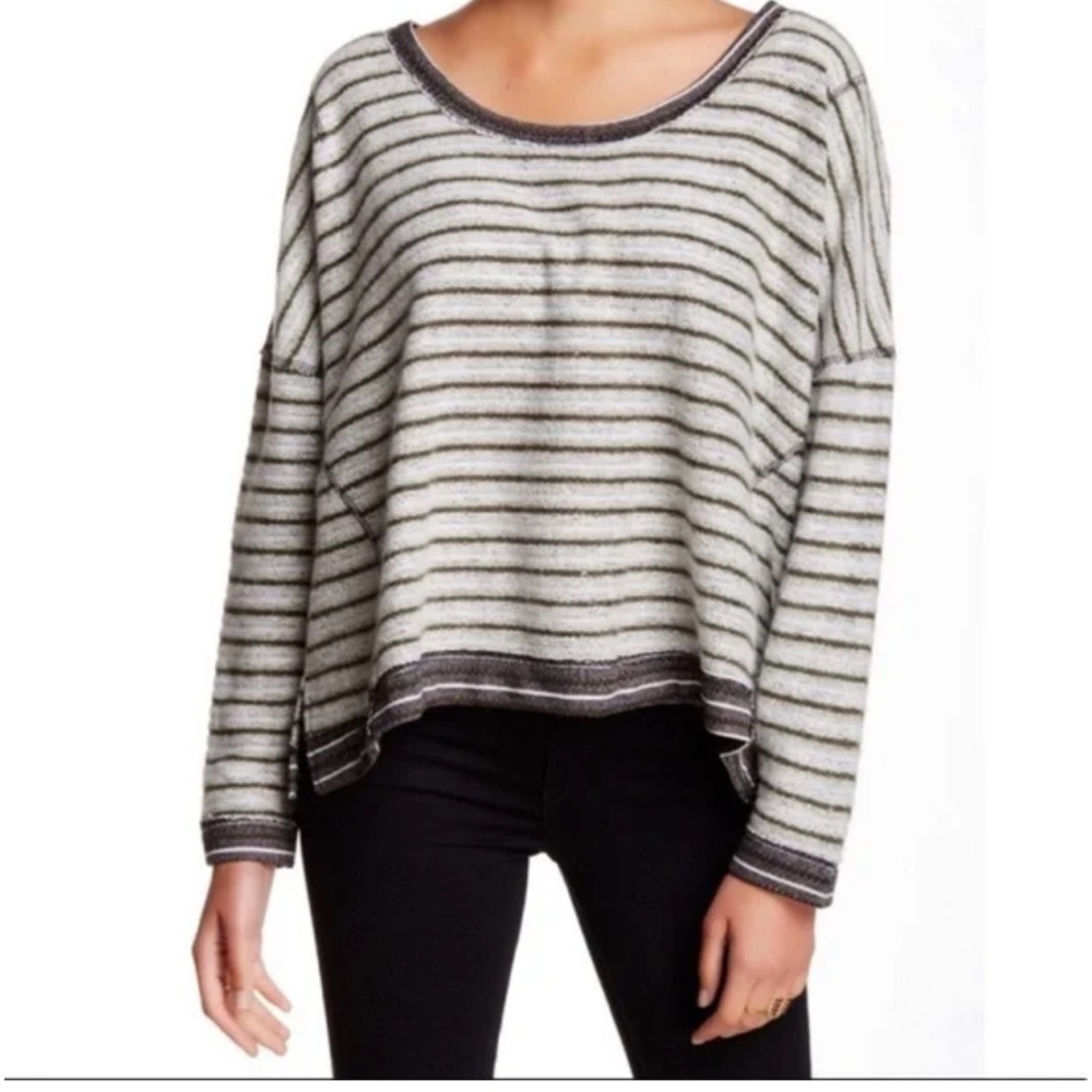 Free People Boxy Striped Lightweight Pullover Sweater- Sz S